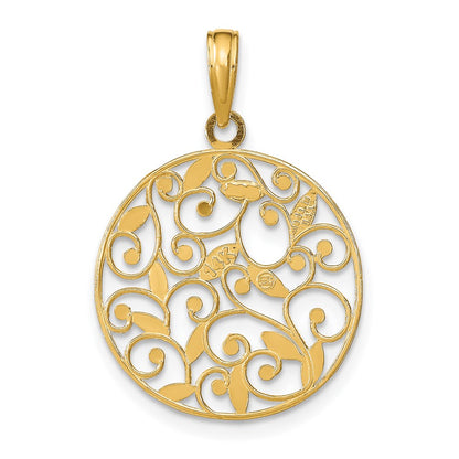 14K Yellow & Rhodium W/Rhodium D/C Filigree Round Charm