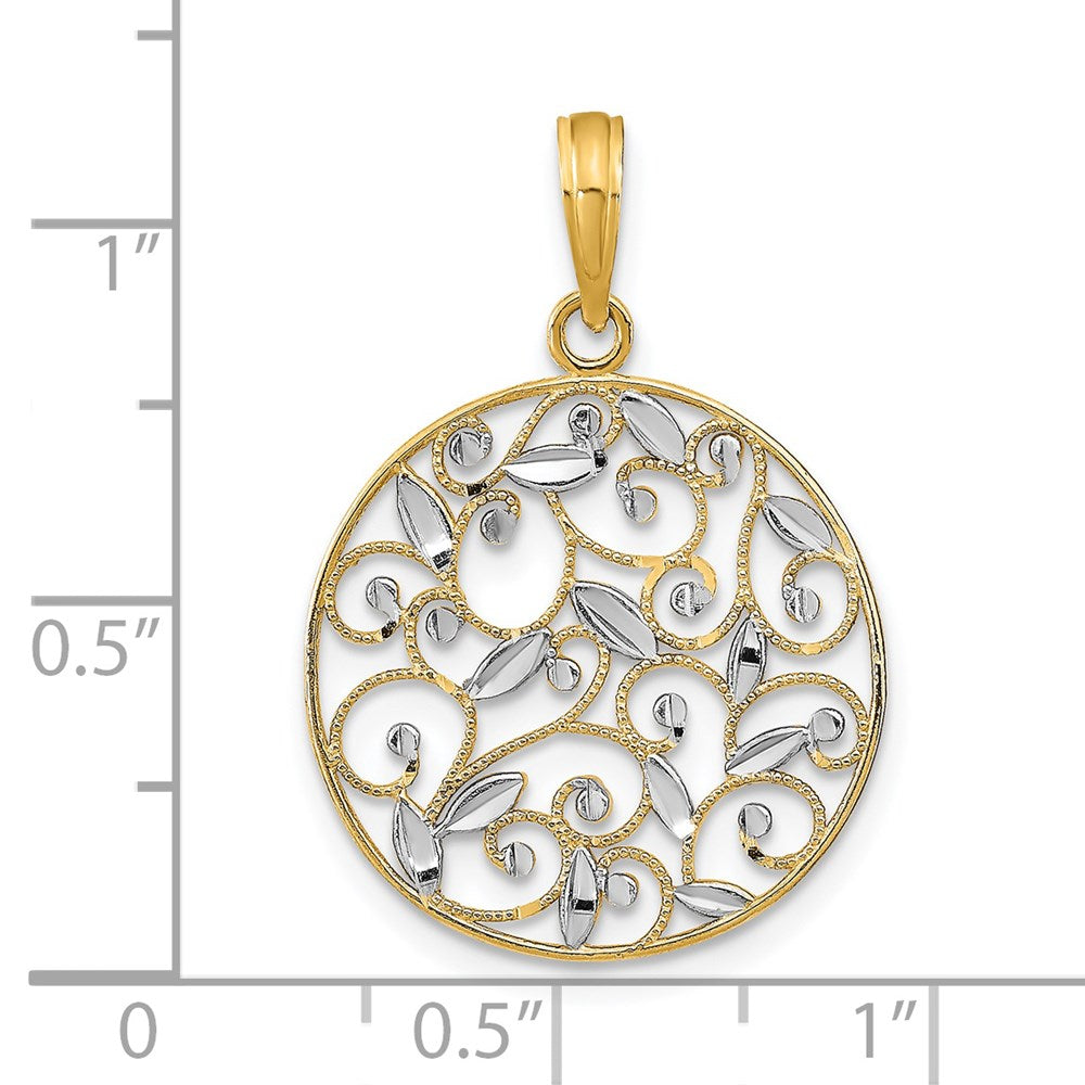 14K Yellow & Rhodium W/Rhodium D/C Filigree Round Charm