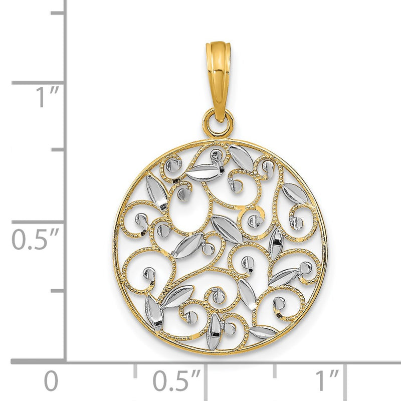 14K Yellow & Rhodium W/Rhodium D/C Filigree Round Charm