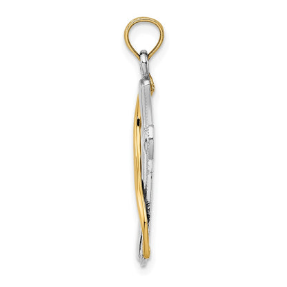 14K Yellow & Rhodium W/Rhodium Cross W/Drape Charm