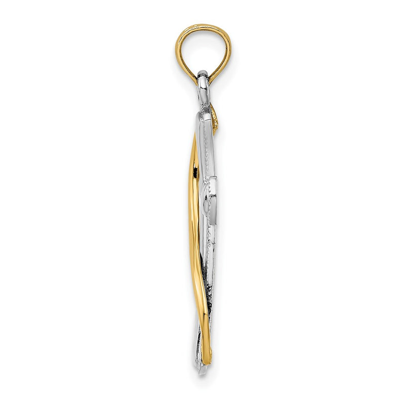 14K Yellow & Rhodium W/Rhodium Cross W/Drape Charm