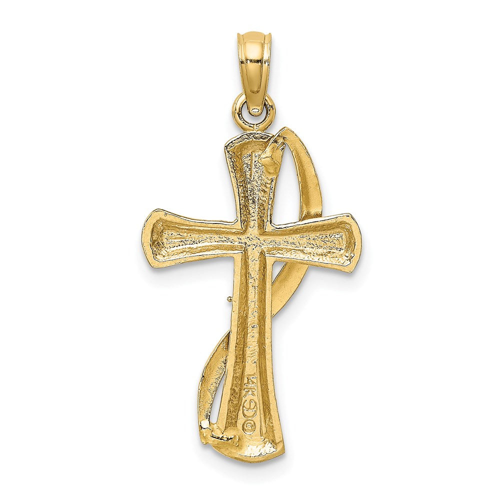 14K Yellow & Rhodium W/Rhodium Cross W/Drape Charm