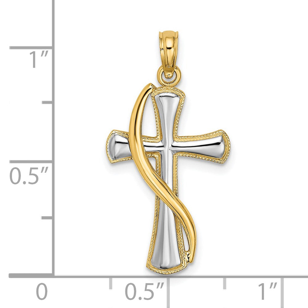 14K Yellow & Rhodium W/Rhodium Cross W/Drape Charm