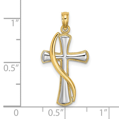 14K Yellow & Rhodium W/Rhodium Cross W/Drape Charm