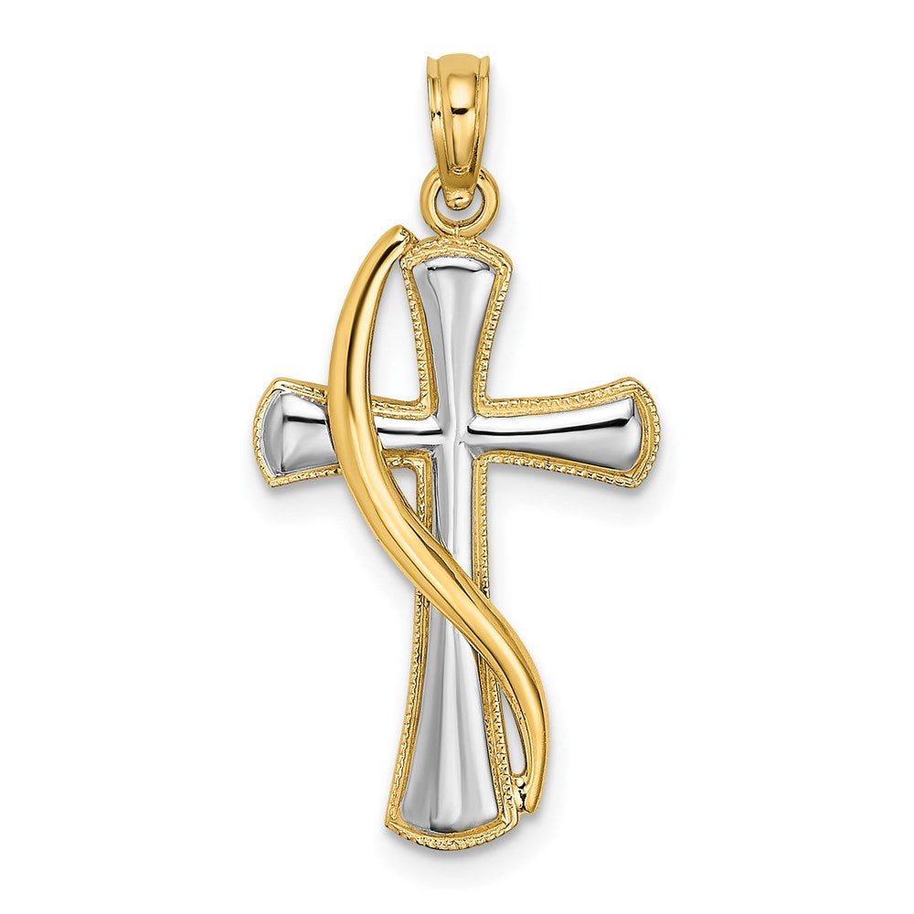 14K Yellow & Rhodium W/Rhodium Cross W/Drape Charm