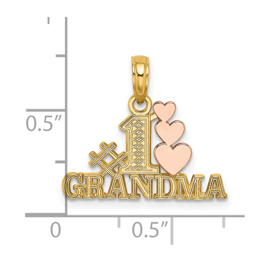 14K Two-Tone #1 Grandma W/ Three Hearts Charm