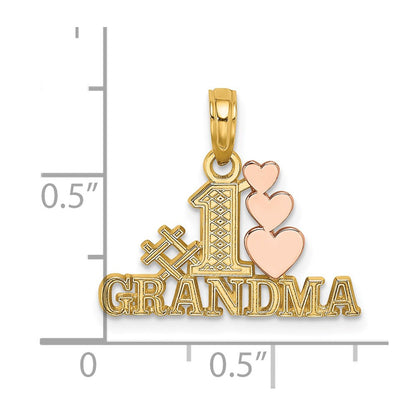 14K Two-Tone #1 Grandma W/ Three Hearts Charm