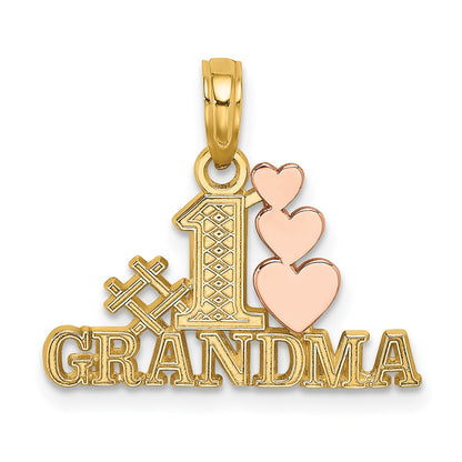 14K Two-Tone #1 Grandma W/ Three Hearts Charm