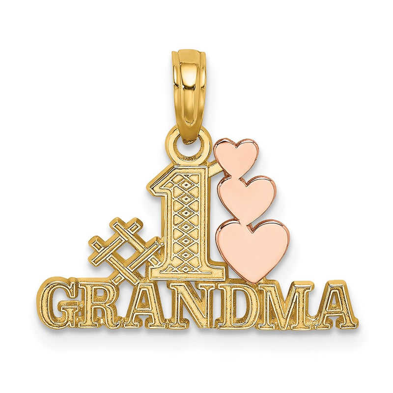 14K Two-Tone #1 Grandma W/ Three Hearts Charm