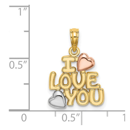 14K Two-Tone W/White Rhodium I Love You W/Hearts Charm