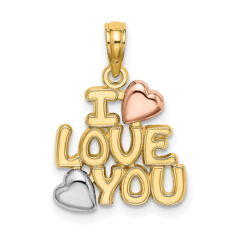 14K Two-Tone W/White Rhodium I Love You W/Hearts Charm