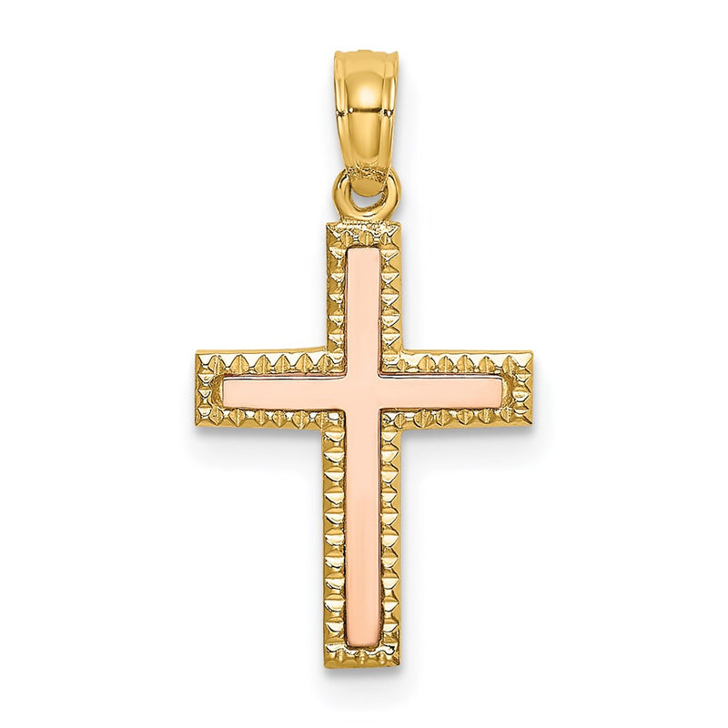 14K Two-Tone Polished Cross Charm