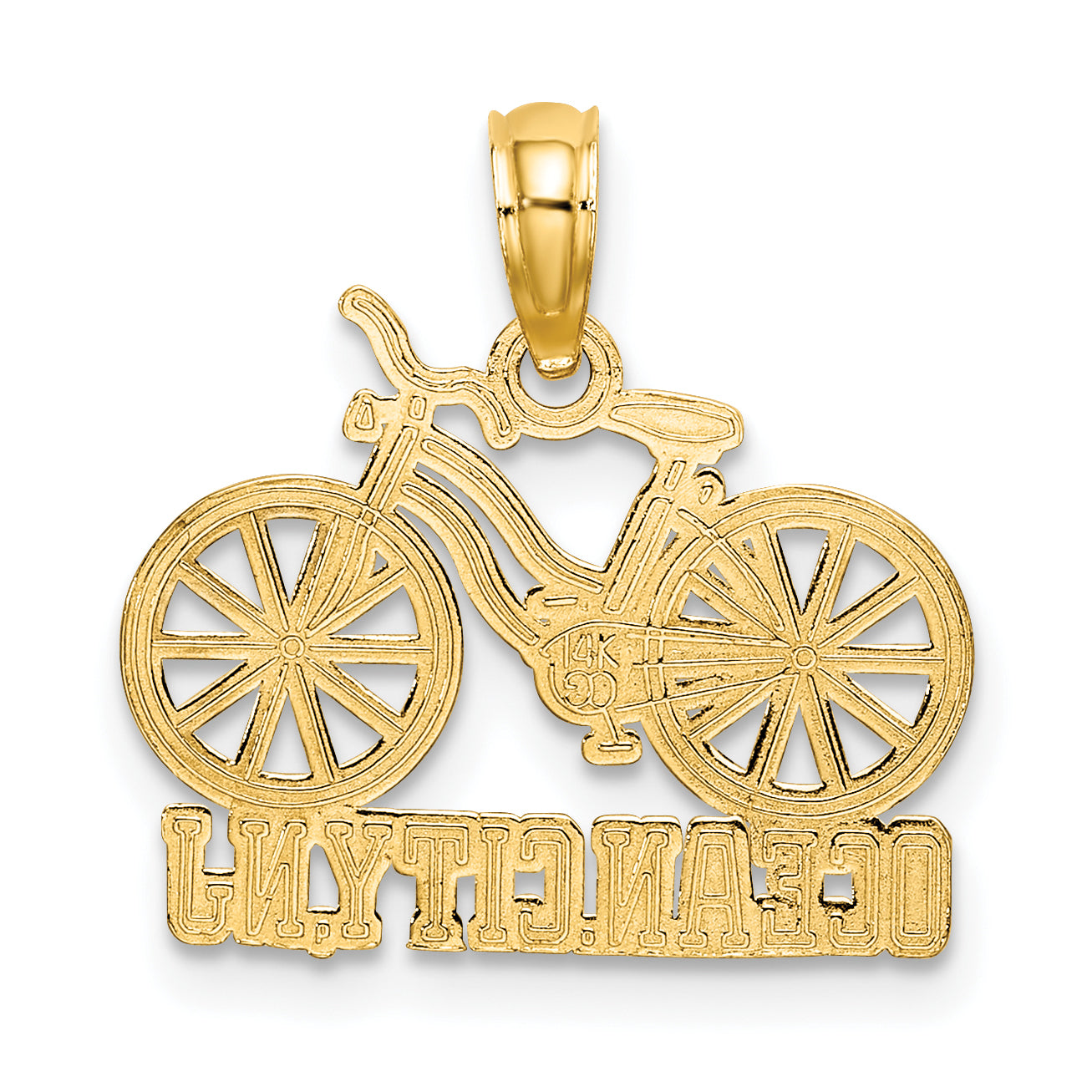 14K Yellow & Rhodium With White Ocean City, Nj Bicycle Charm