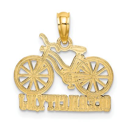 14K Yellow & Rhodium With White Ocean City, Nj Bicycle Charm