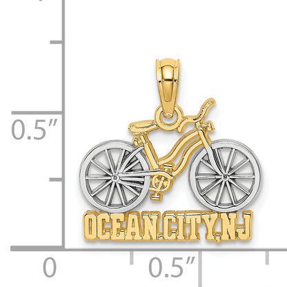 14K Yellow & Rhodium With White Ocean City, Nj Bicycle Charm
