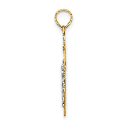 14K Yellow & Rhodium W/ Inricrucifix Charm