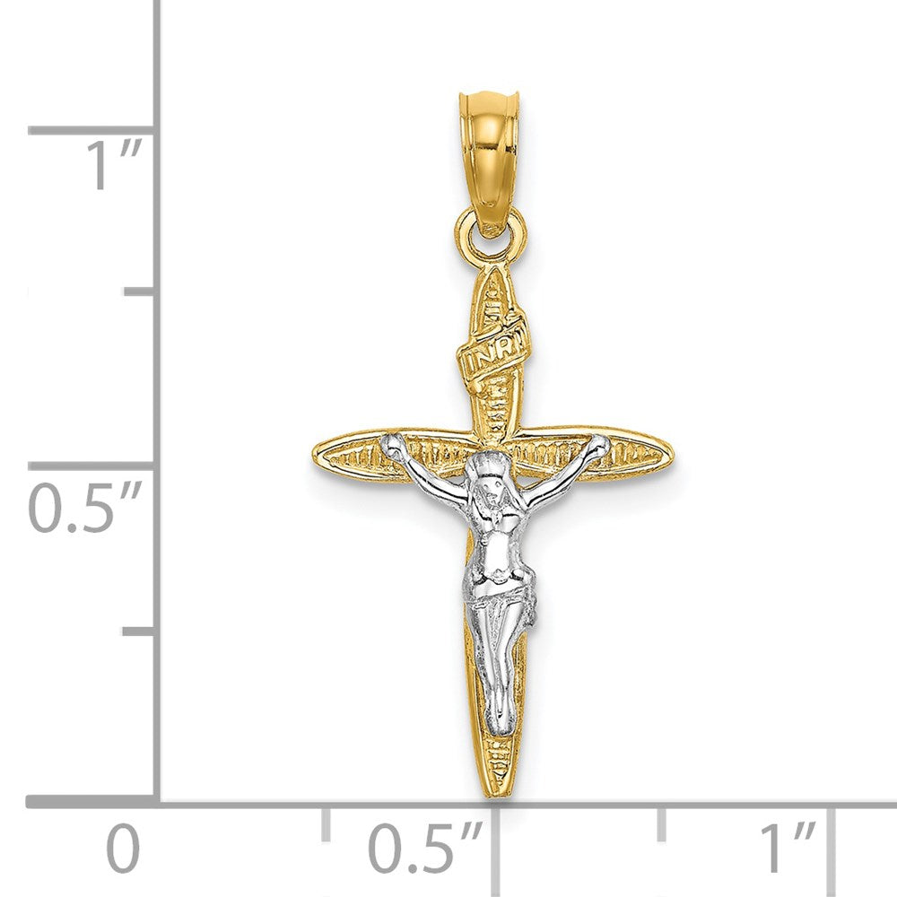 14K Yellow & Rhodium W/ Inricrucifix Charm