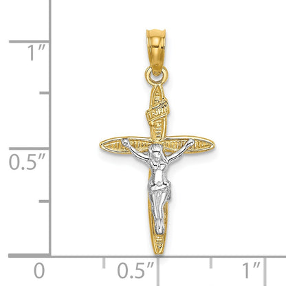 14K Yellow & Rhodium W/ Inricrucifix Charm