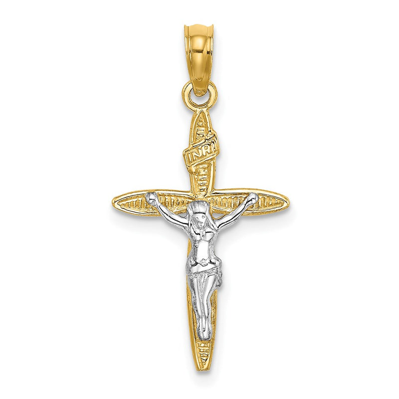 14K Yellow & Rhodium W/ Inricrucifix Charm