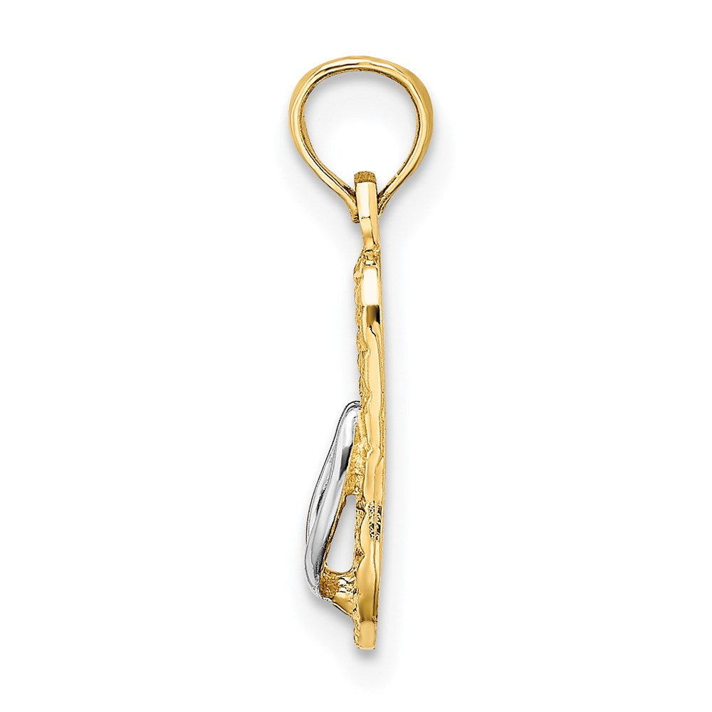 14K Yellow & Rhodium With White 3D Hawaii Single Flip-Flop Charm