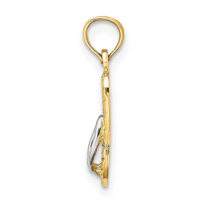 14K Yellow & Rhodium With White 3D Hawaii Single Flip-Flop Charm