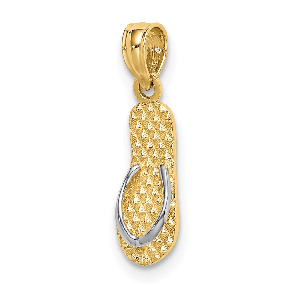 14K Yellow & Rhodium With White 3D Hawaii Single Flip-Flop Charm