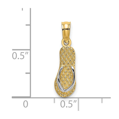 14K Yellow & Rhodium With White 3D Hawaii Single Flip-Flop Charm
