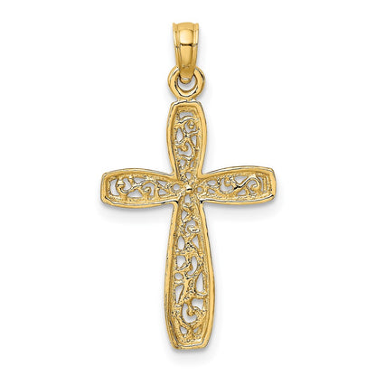 14K Yellow & Rhodium W/ Filigree Cross Charm