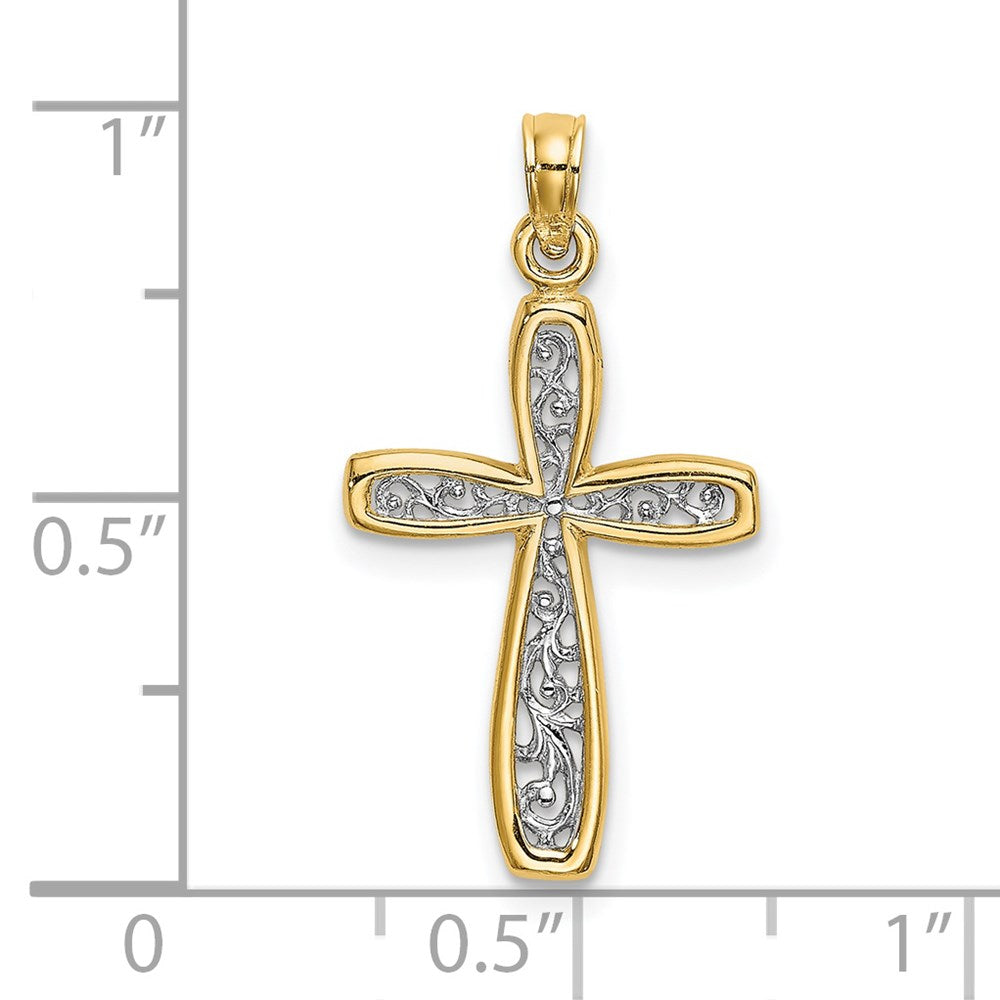 14K Yellow & Rhodium W/ Filigree Cross Charm