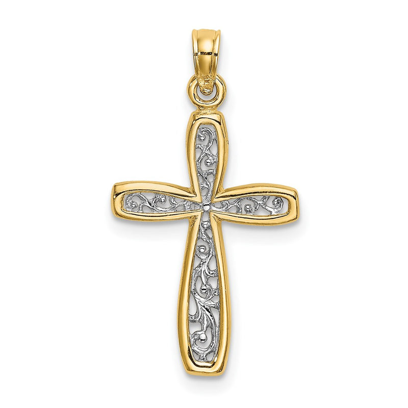 14K Yellow & Rhodium W/ Filigree Cross Charm