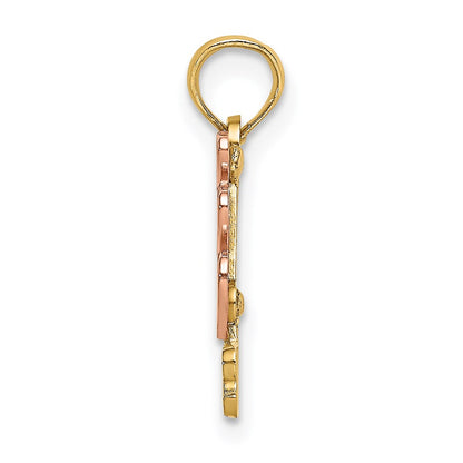 14K Two-Tone Polished #1 Godmother And Hearts Pendant