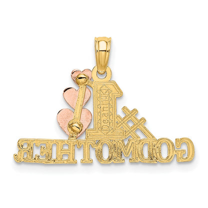 14K Two-Tone Polished #1 Godmother And Hearts Pendant