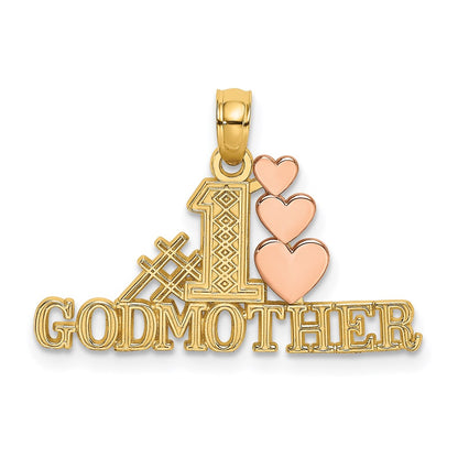 14K Two-Tone Polished #1 Godmother And Hearts Pendant