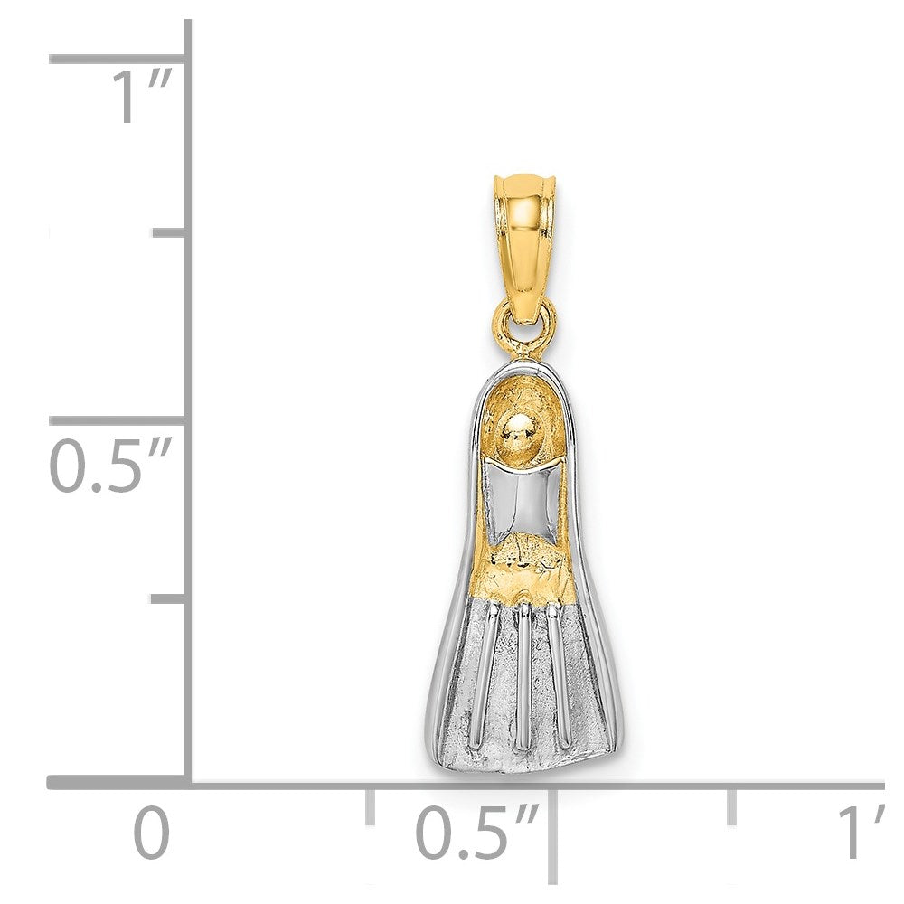 14K Yellow & Rhodium 3-D Scuba Flipper Charm