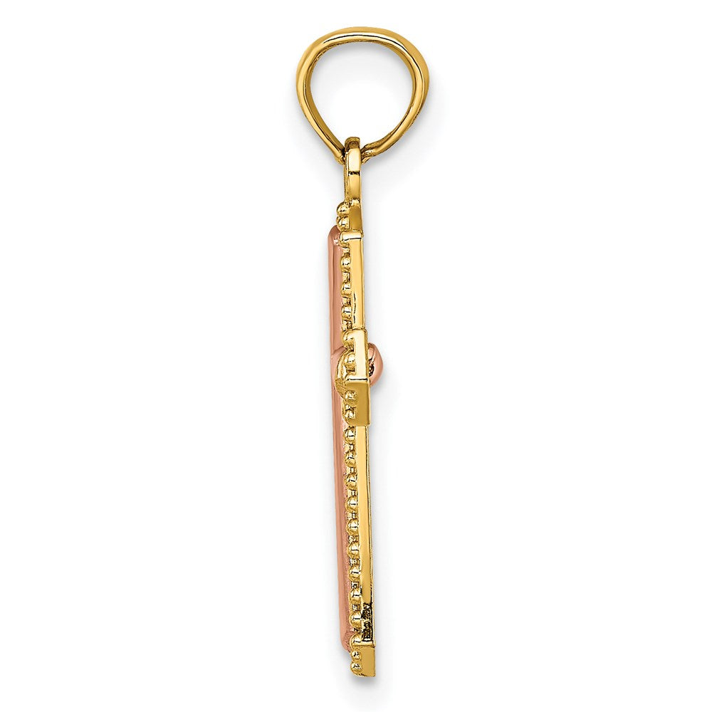 14K Two-Tone W/ Beaded Trim Cross Charm