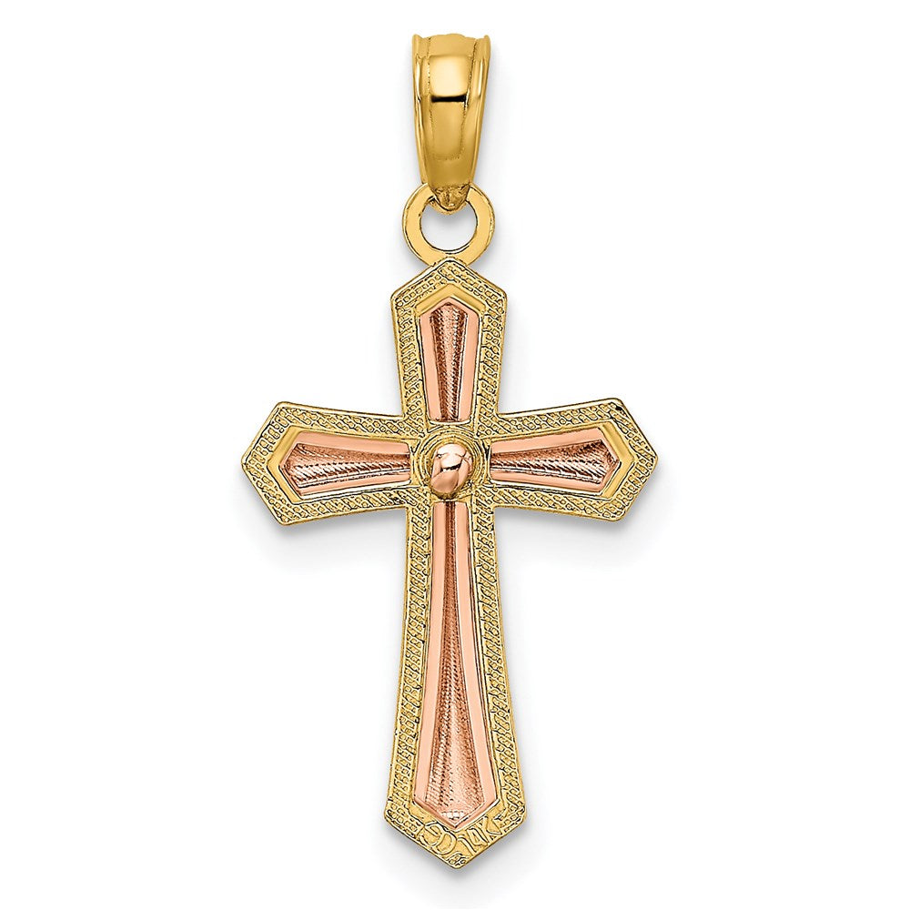 14K Two-Tone W/ Beaded Trim Cross Charm