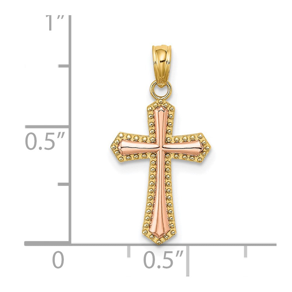 14K Two-Tone W/ Beaded Trim Cross Charm