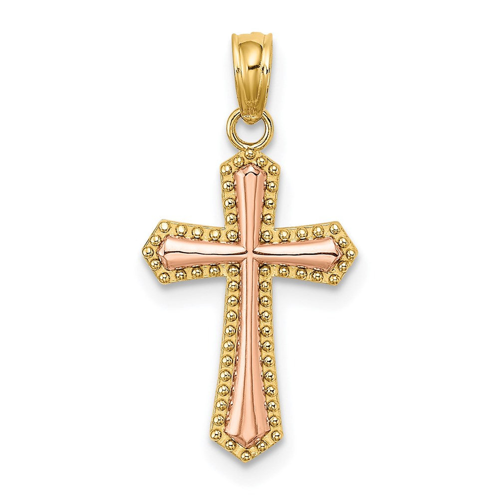 14K Two-Tone W/ Beaded Trim Cross Charm