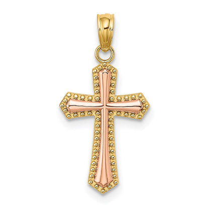 14K Two-Tone W/ Beaded Trim Cross Charm