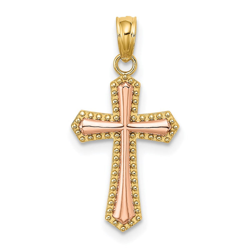 14K Two-Tone W/ Beaded Trim Cross Charm