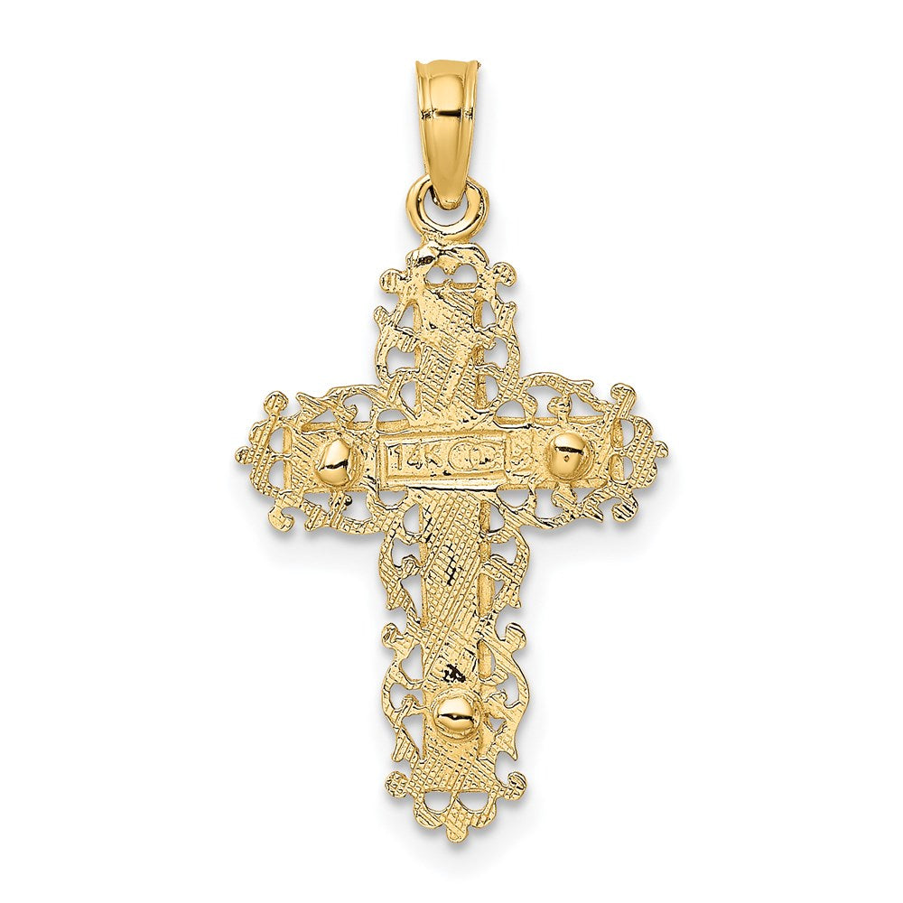 14K Two-Tone W/ Rhodium Textured Lace Trim Crucifix Charm