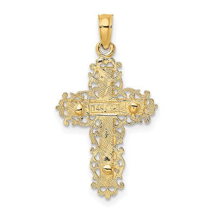 14K Two-Tone W/ Rhodium Textured Lace Trim Crucifix Charm