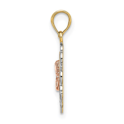 14K Two-Tone W/White Rhodium Small Angel In Heart Charm