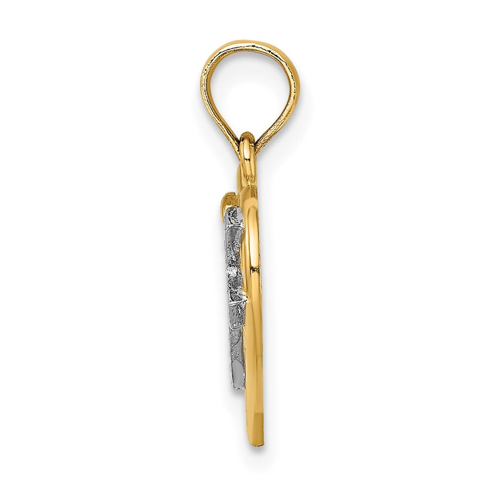 14K Yellow & Rhodium W/ Cross In Heart Charm