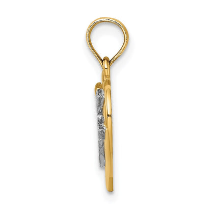 14K Yellow & Rhodium W/ Cross In Heart Charm