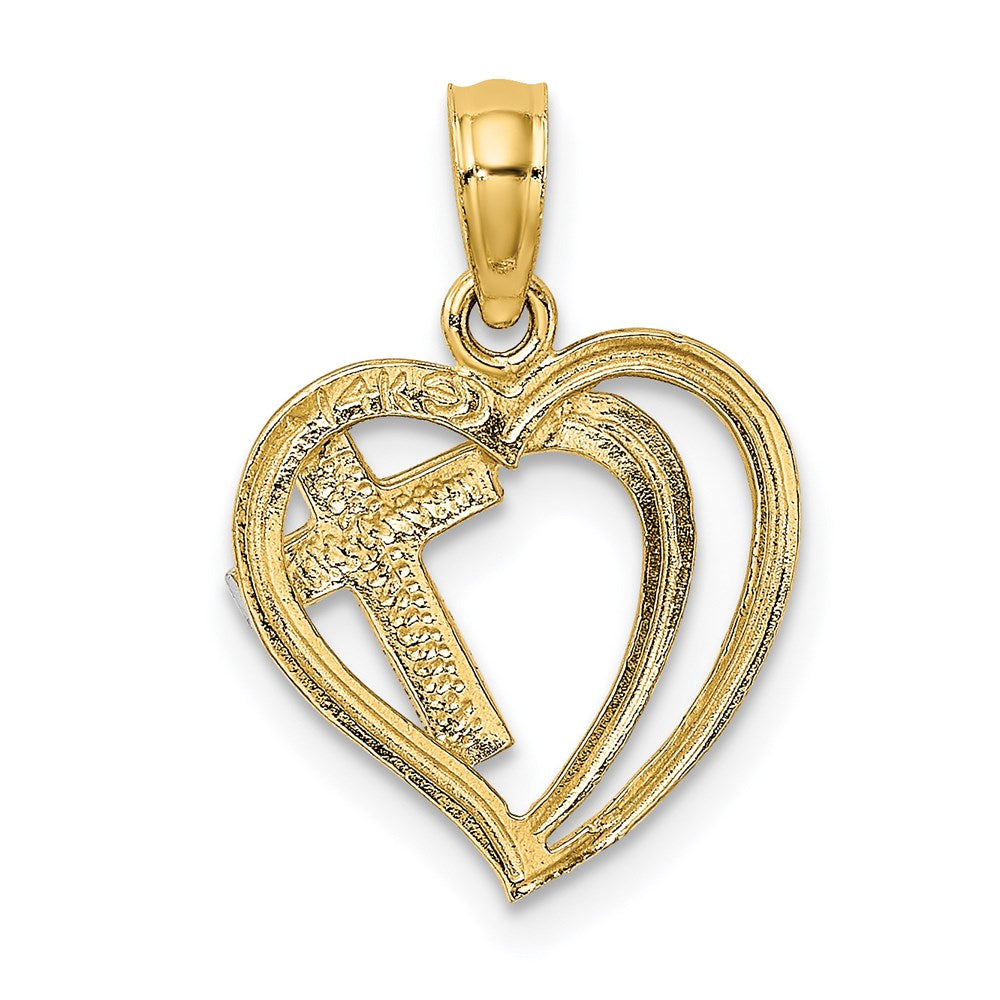 14K Yellow & Rhodium W/ Cross In Heart Charm