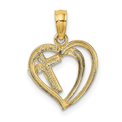 14K Yellow & Rhodium W/ Cross In Heart Charm