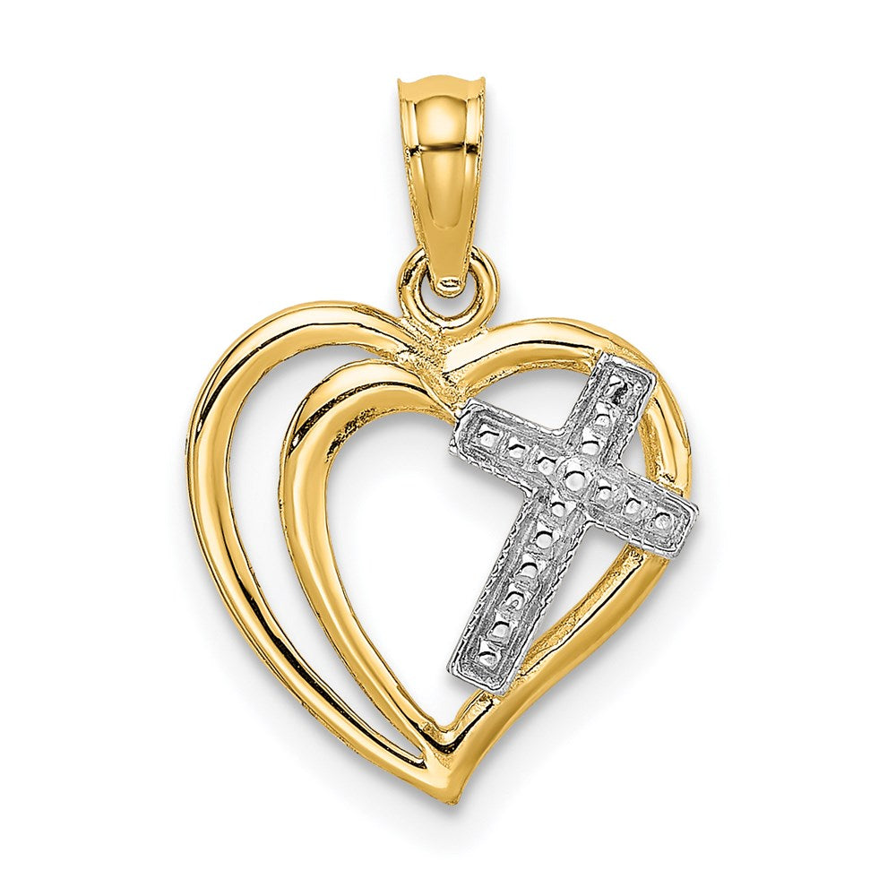 14K Yellow & Rhodium W/ Cross In Heart Charm