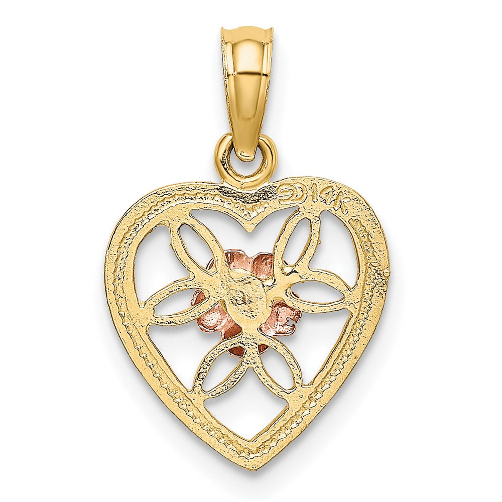 14K Two-Tone Heart W/ Flower Inside Charm