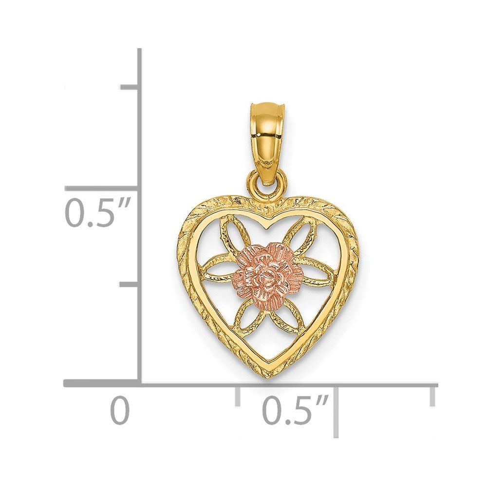 14K Two-Tone Heart W/ Flower Inside Charm